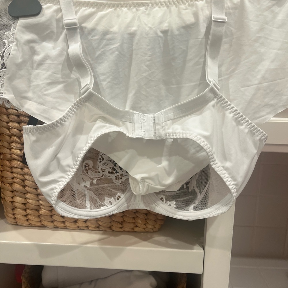 Simone Perele White Lace bra and Matching Brief bra 36 C panties L - Picture 7 of 14